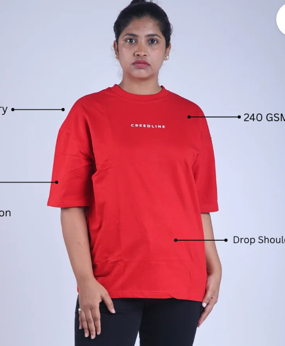 Red Solid Oversized Tshirt - (Red Solid)