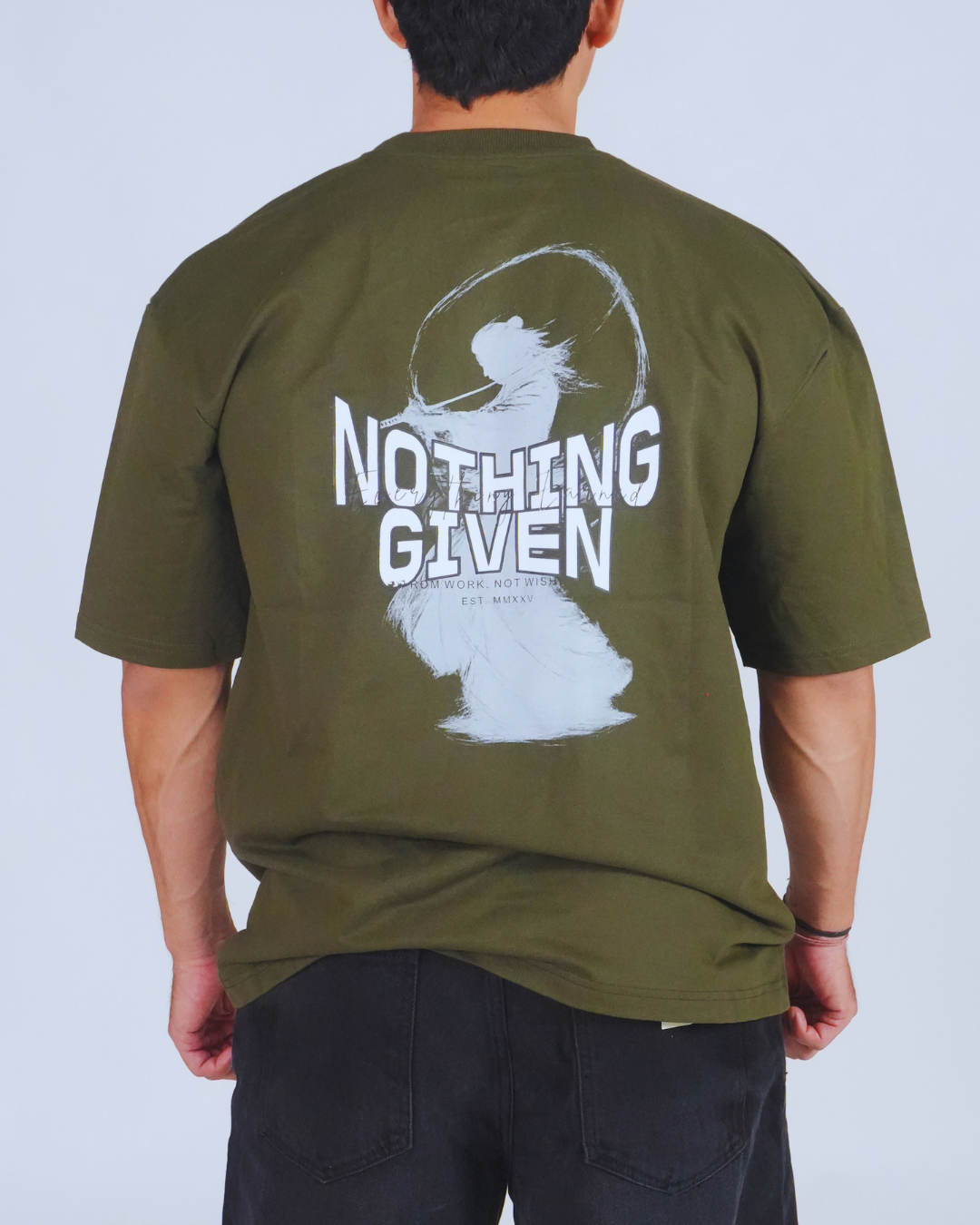 240 GSM Nothing Given Oversized Tshirt - Olive green