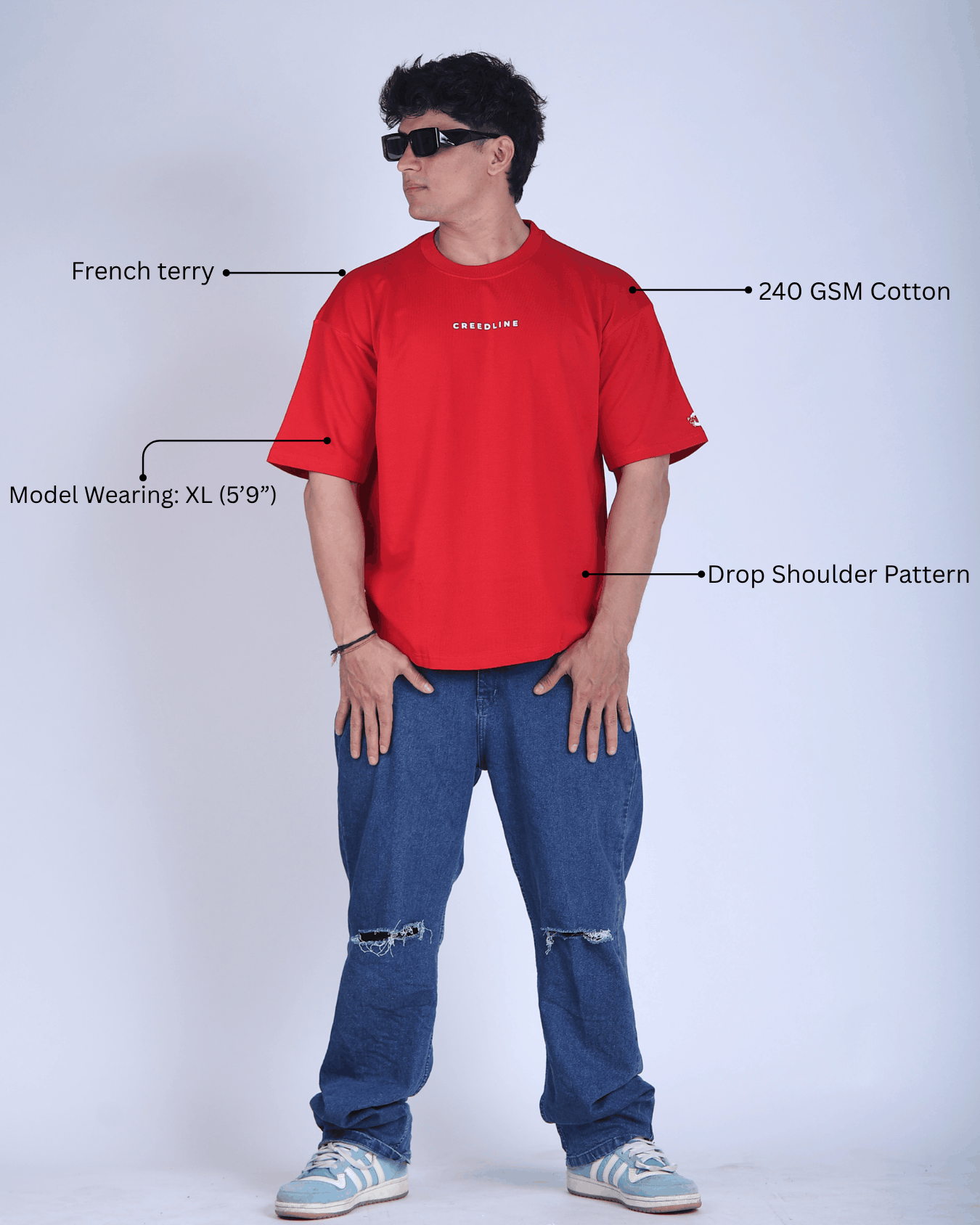 Red Oversized Solid Tshirt