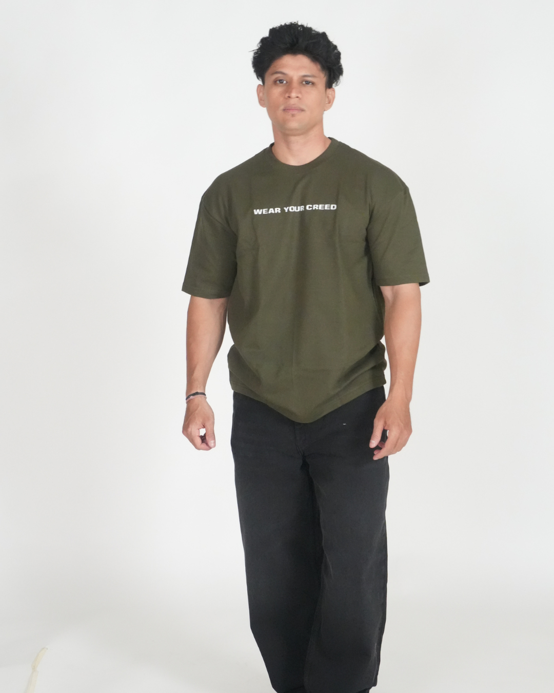 Olive green Inner power 240 GSM Oversized tshirt