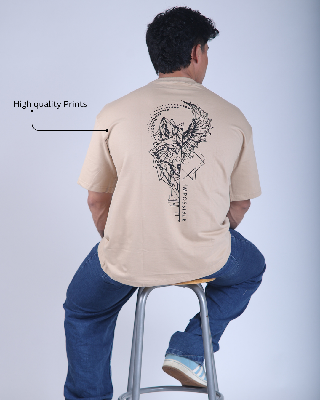 Beige Printed 240 GSM Oversized Tshirt
