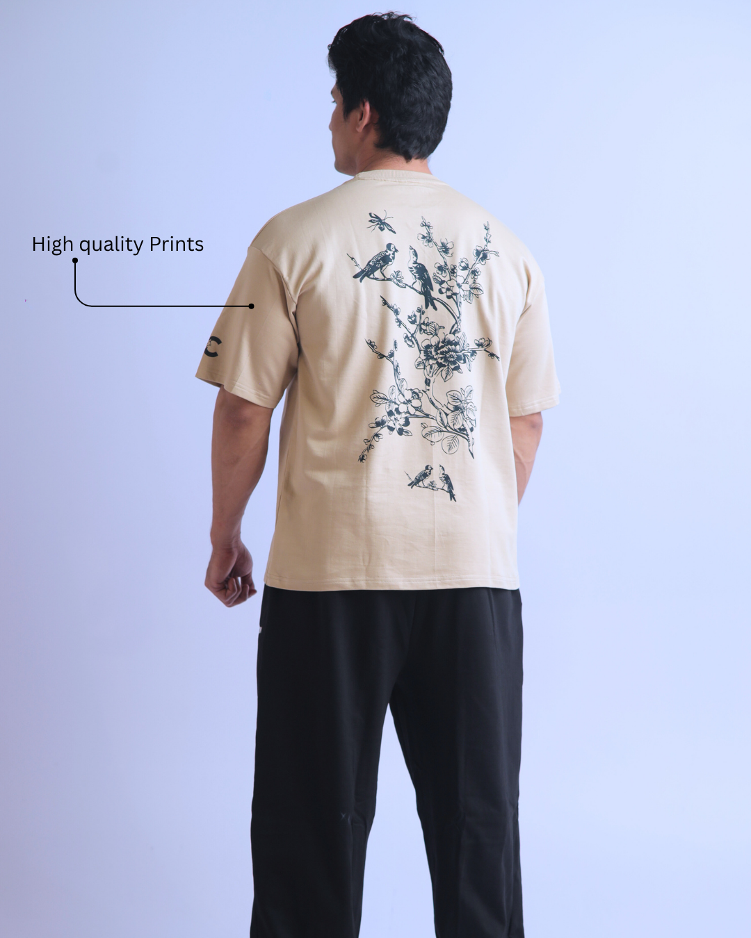 Floral Beige Oversized Tshirt 240 GSM heavy weight